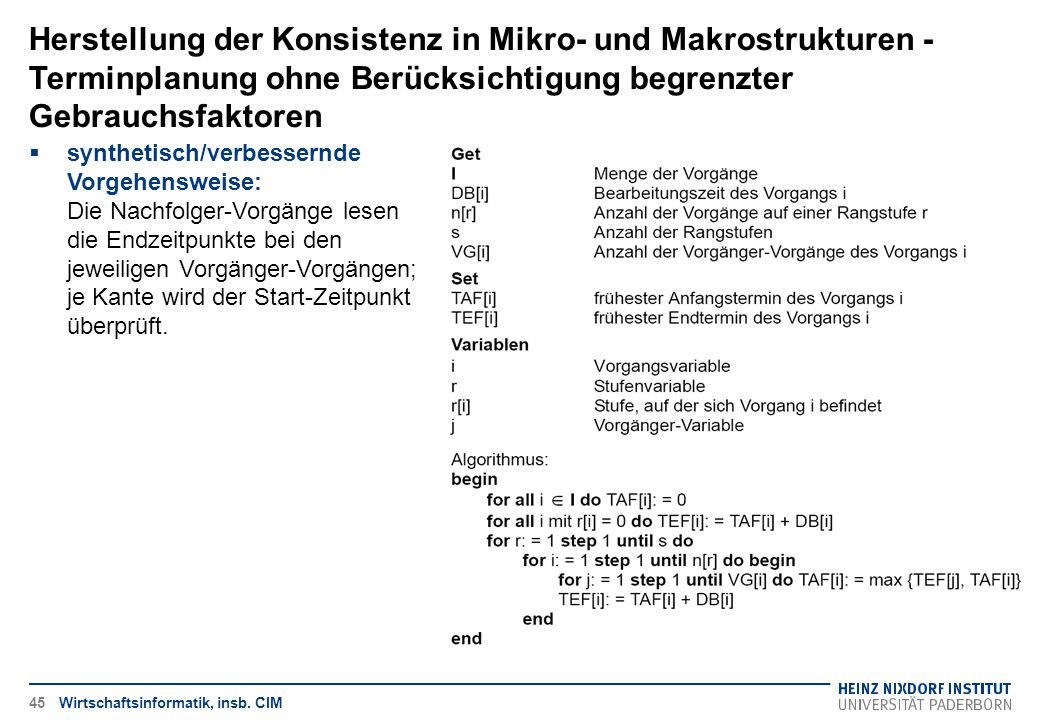 Herstellung der Konsistenz in Mikro- und Makrostrukturen - Terminplanung ohne Berücksichtigung begrenzter Gebrauchsfaktoren
