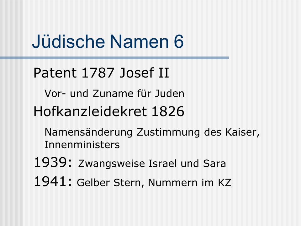 Jüdische Namen 6 Patent 1787 Josef II Vor- und Zuname für Juden