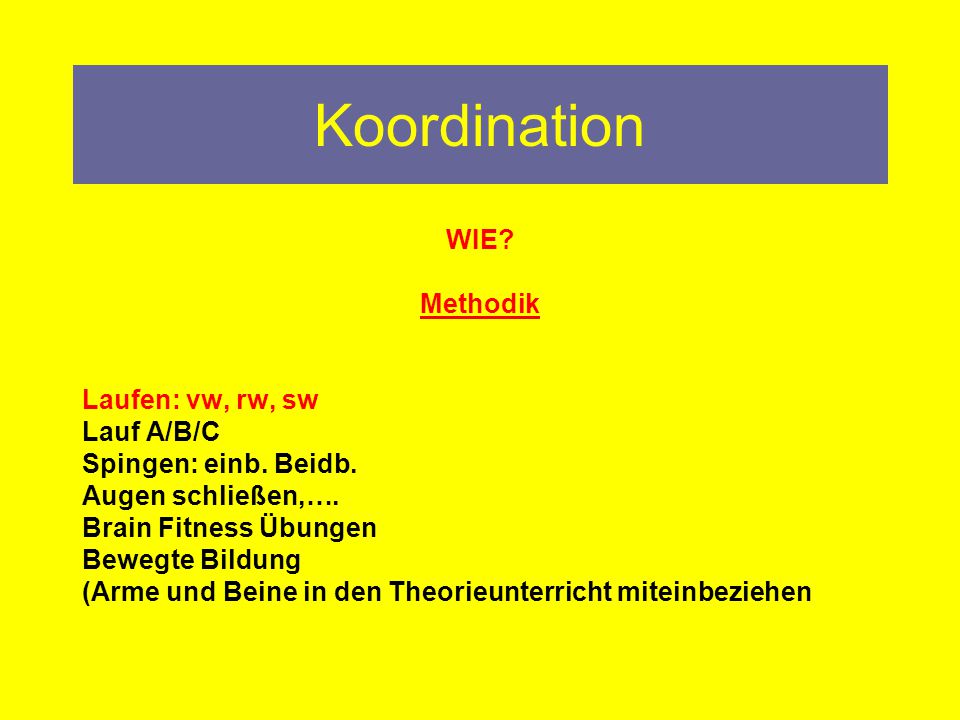 Koordination WIE Methodik Laufen: vw, rw, sw Lauf A/B/C