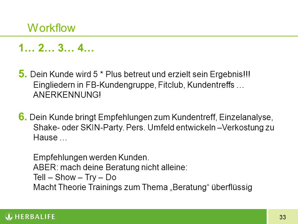Workflow 1… 2… 3… 4… 5. Dein Kunde wird 5 * Plus betreut und erzielt sein Ergebnis!!!