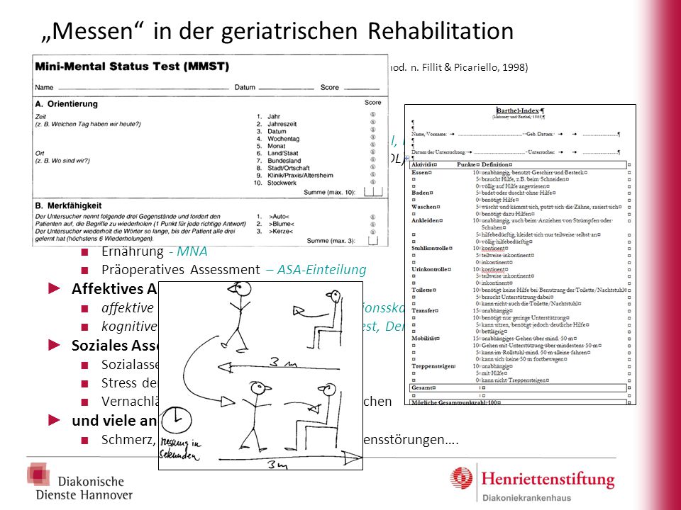 „Messen in der geriatrischen Rehabilitation Geriatrisches Assessments (Auswahl, mod. n. Fillit & Picariello, 1998)