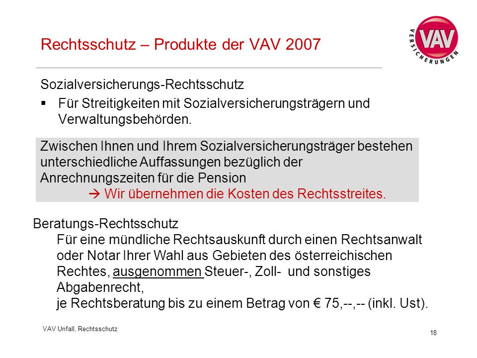 Rechtsschutz – Produkte der VAV 2007