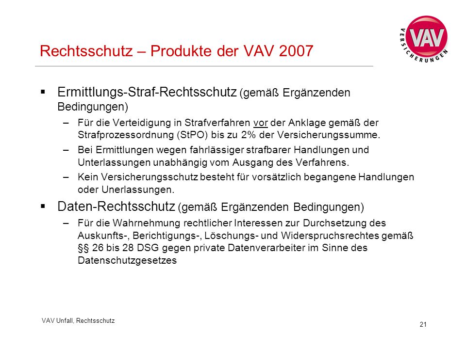 Rechtsschutz – Produkte der VAV 2007