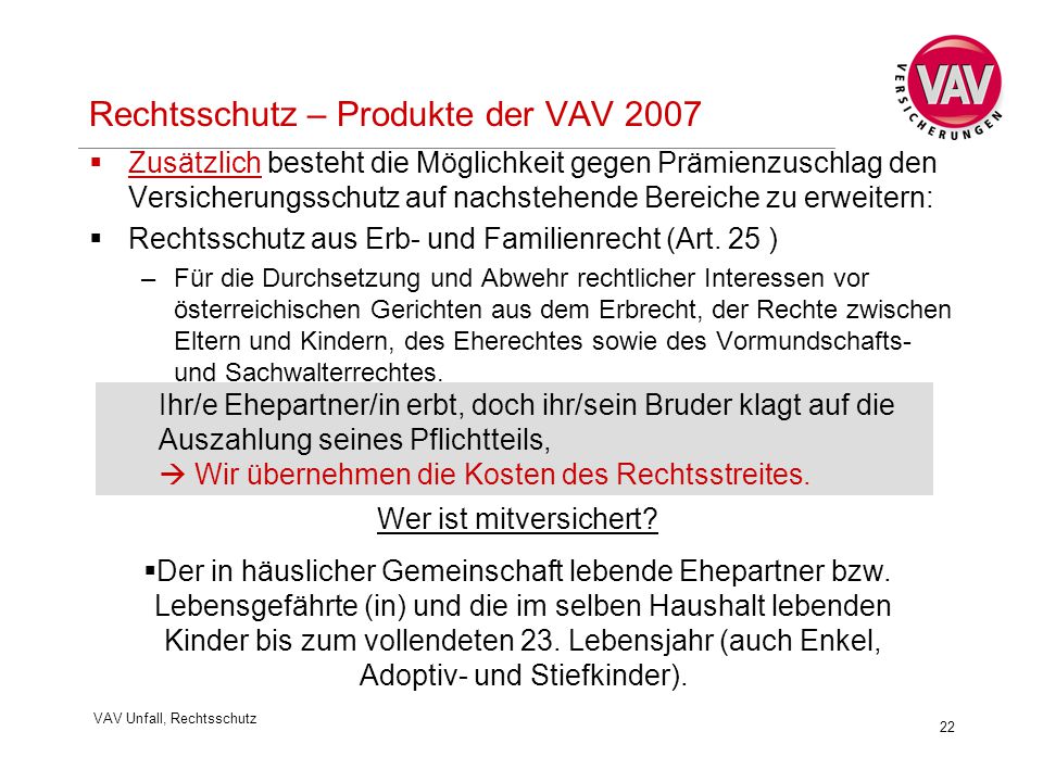 Rechtsschutz – Produkte der VAV 2007