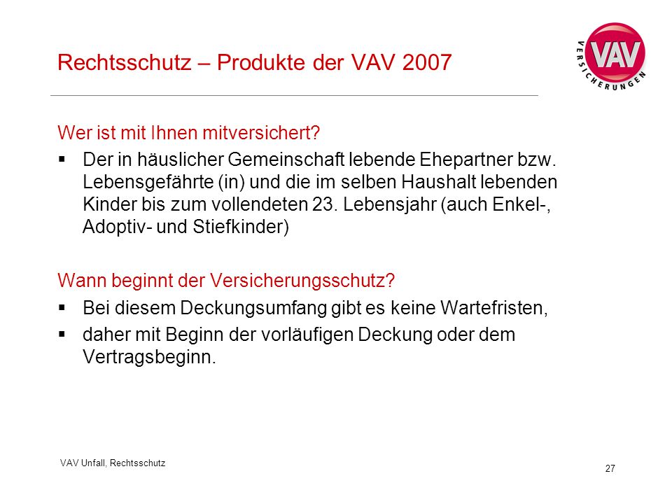 Rechtsschutz – Produkte der VAV 2007