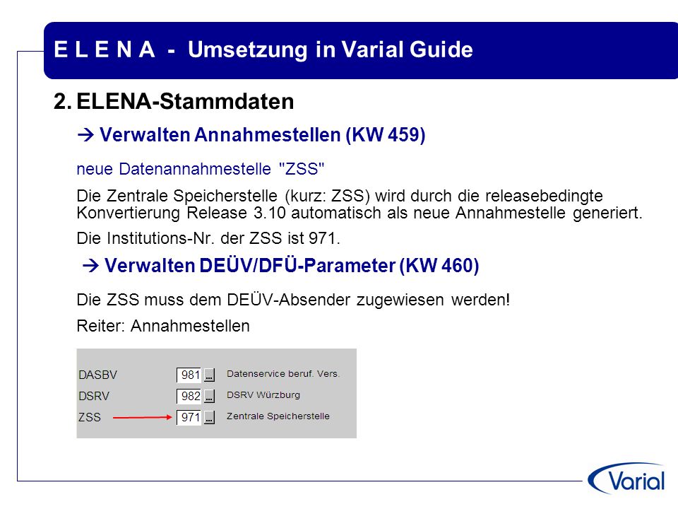 E L E N A - Umsetzung in Varial Guide