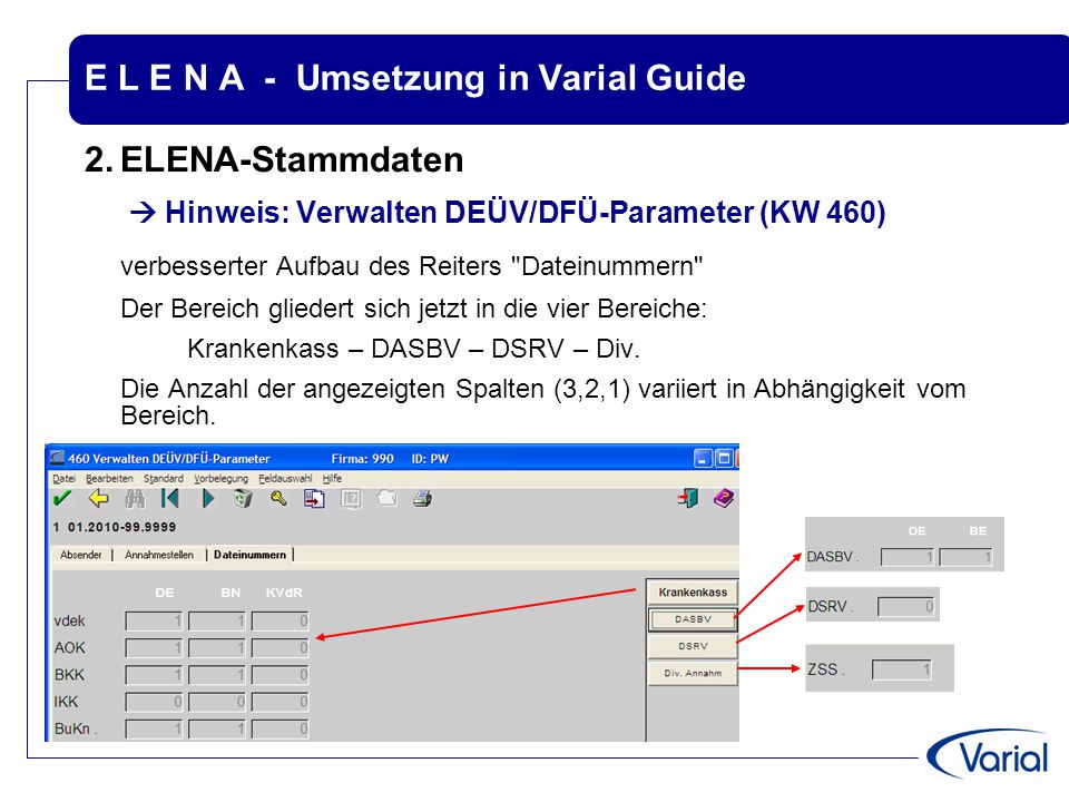E L E N A - Umsetzung in Varial Guide