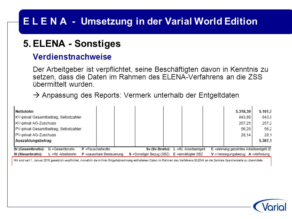 E L E N A - Umsetzung in der Varial World Edition