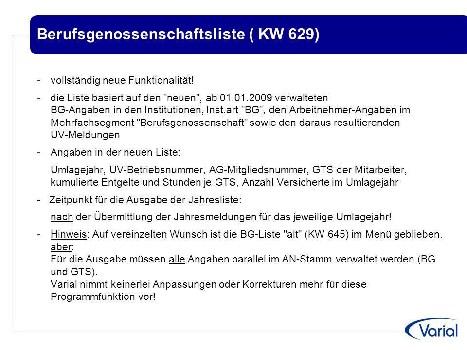 Berufsgenossenschaftsliste ( KW 629)