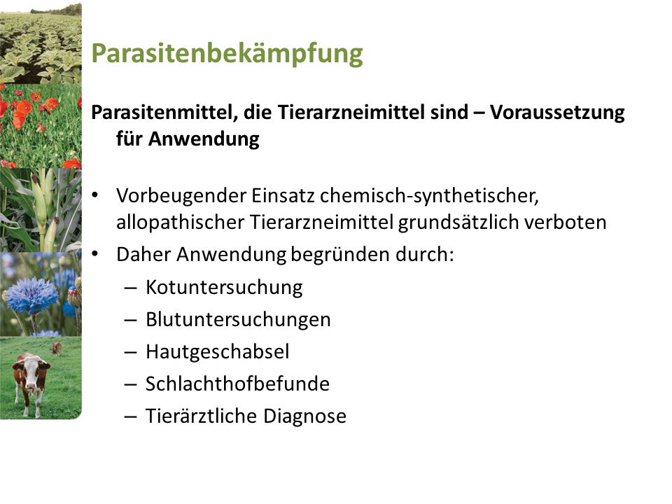 Parasitenbekämpfung Parasitenmittel, die Tierarzneimittel sind – Voraussetzung für Anwendung.