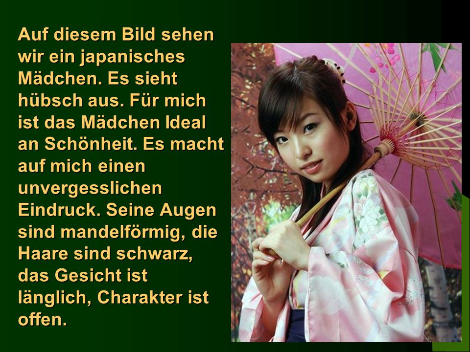 Auf diesem Bild sehen wir ein japanisches Mädchen. Es sieht hübsch aus