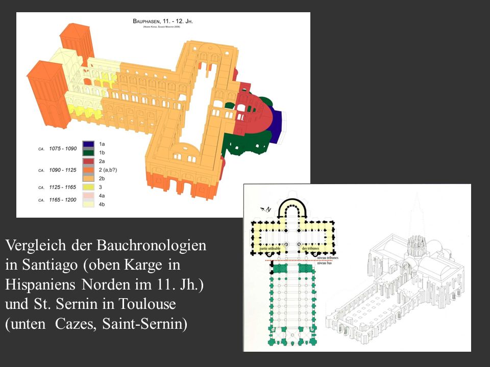 Vergleich der Bauchronologien in Santiago (oben Karge in Hispaniens Norden im 11.
