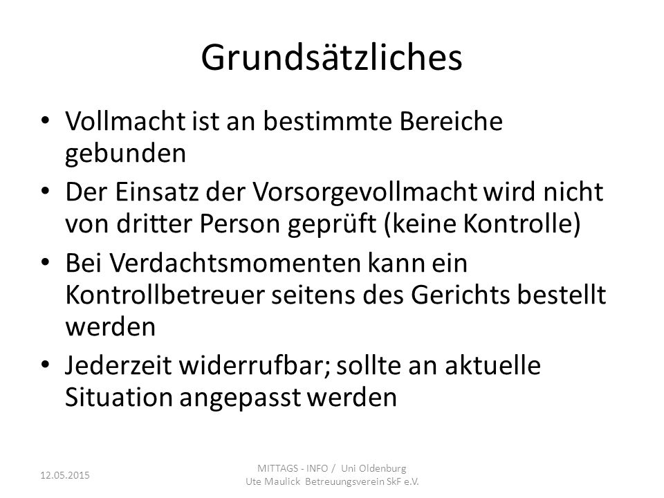MITTAGS - INFO / Uni Oldenburg Ute Maulick Betreuungsverein SkF e.V.
