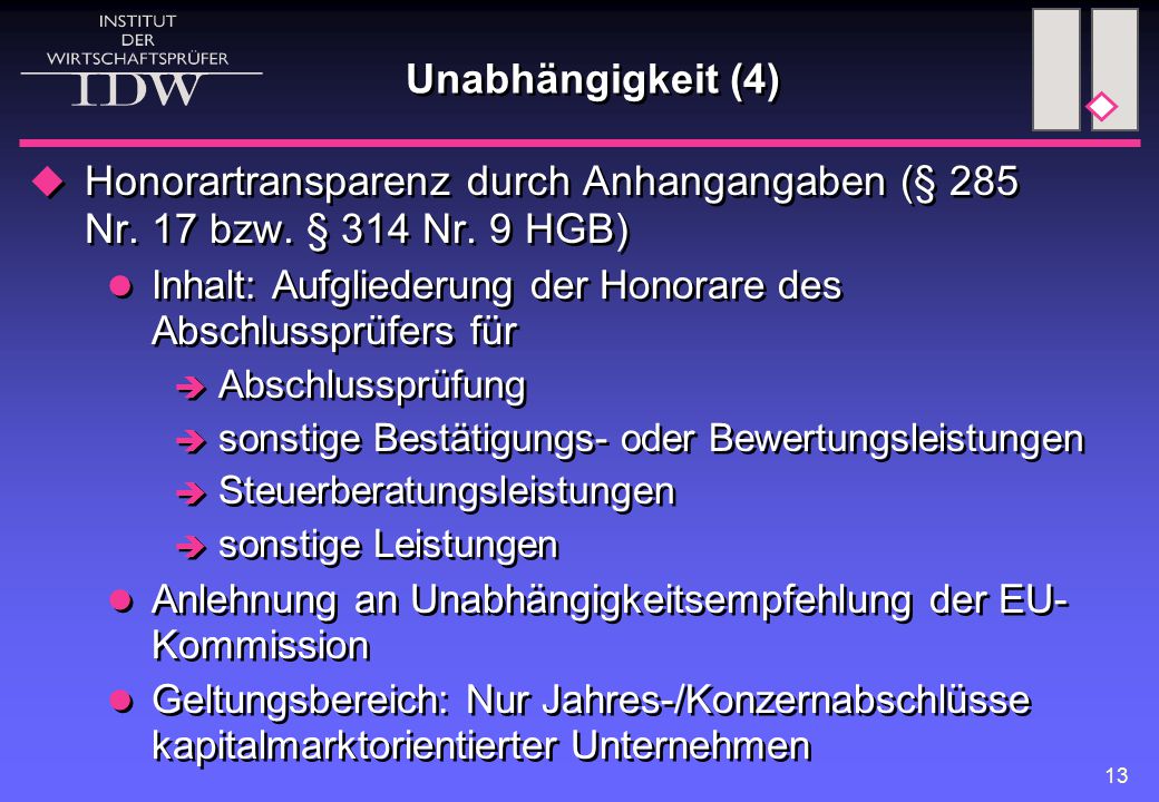 Unabhängigkeit (4) Honorartransparenz durch Anhangangaben (§ 285 Nr. 17 bzw. § 314 Nr. 9 HGB)