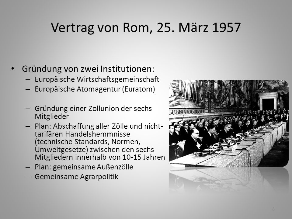Vertrag von Rom, 25. März 1957 Gründung von zwei Institutionen: