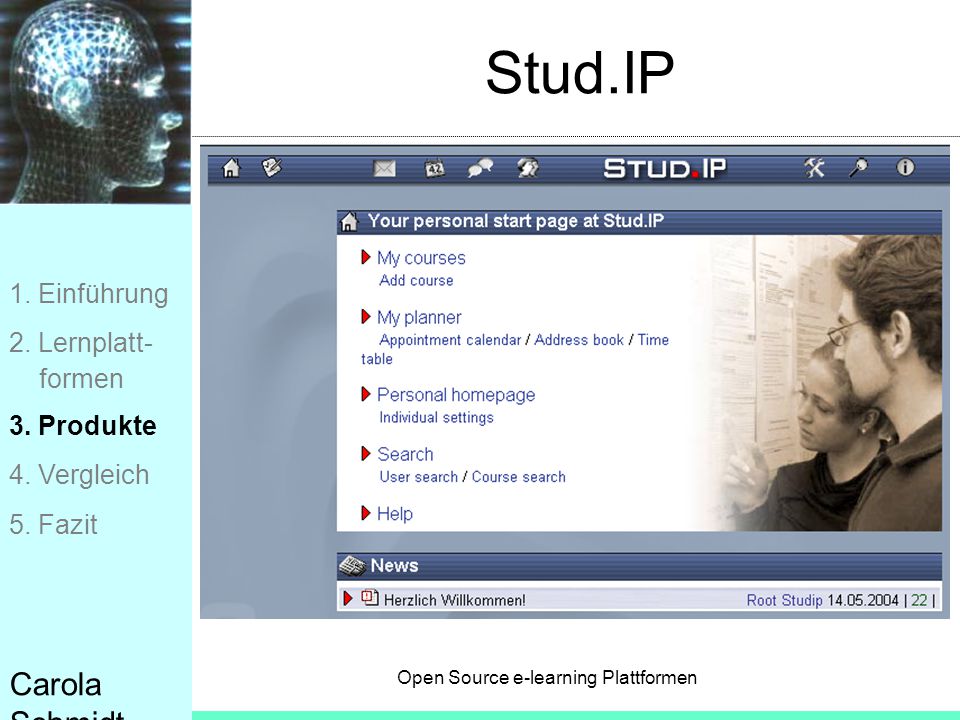 Stud.IP Carola Schmidt 1. Einführung 2. Lernplatt- formen 3. Produkte