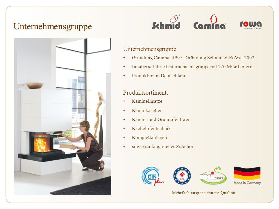 Unternehmensgruppe Unternehmensgruppe: Produktsortiment: