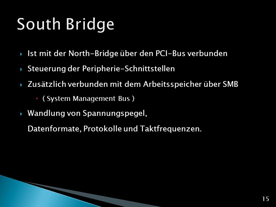 South Bridge Ist mit der North-Bridge über den PCI-Bus verbunden