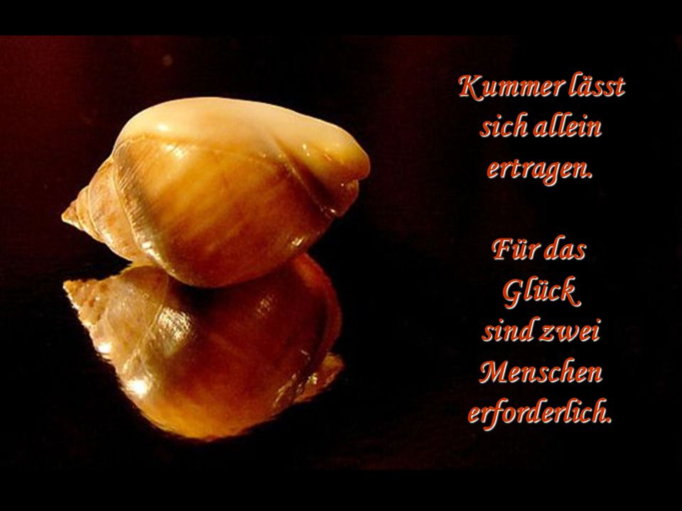 Kummer lässt sich allein ertragen. Für das Glück sind zwei Menschen erforderlich.