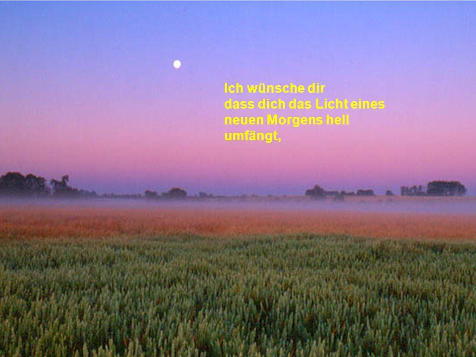 Ich wünsche dir dass dich das Licht eines neuen Morgens hell umfängt,
