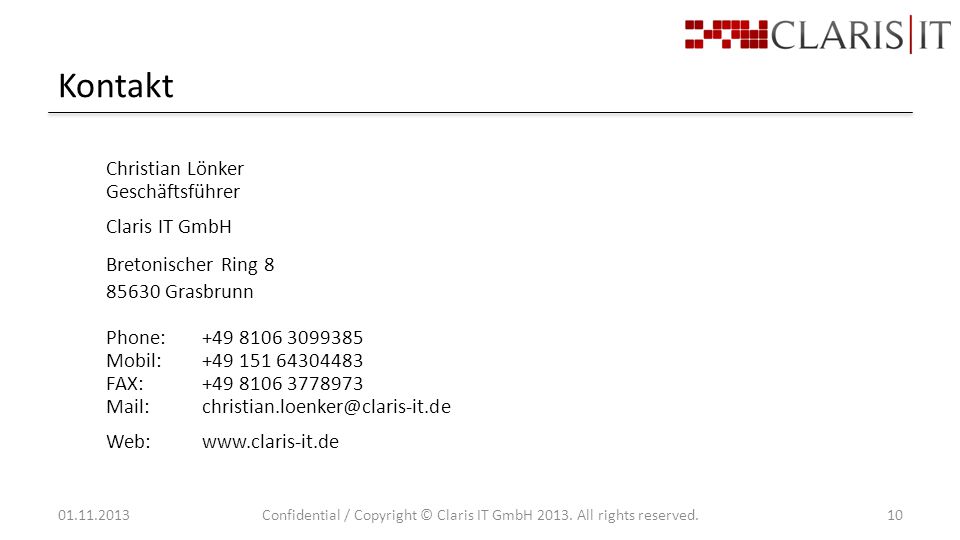 Confidential / Copyright © Claris IT GmbH All rights reserved.