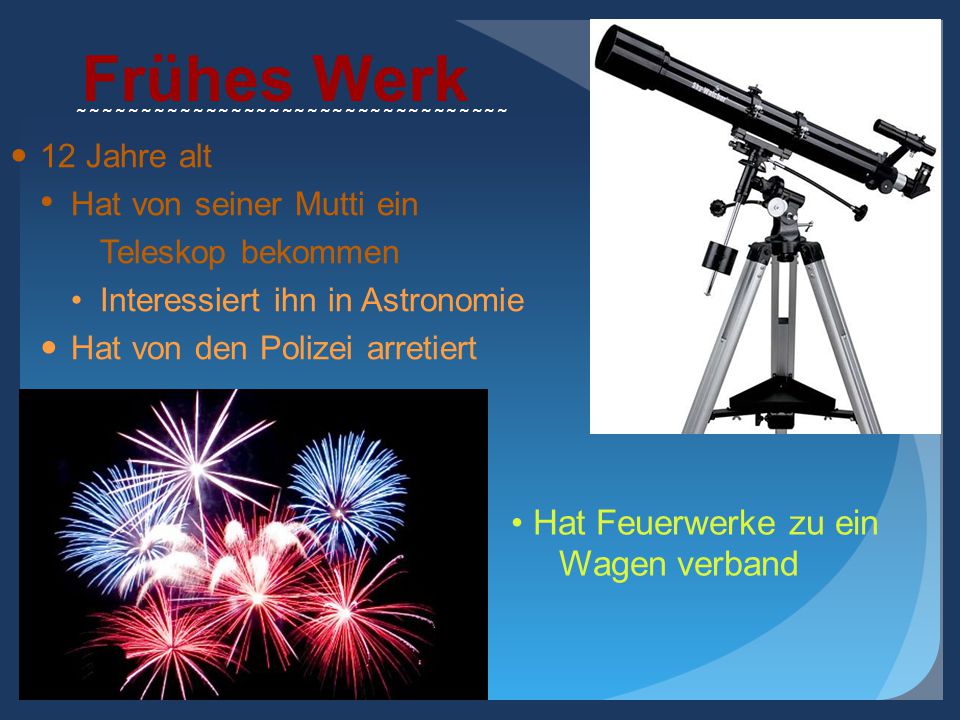 Frühes Werk Hat Feuerwerke zu ein Wagen verband 12 Jahre alt