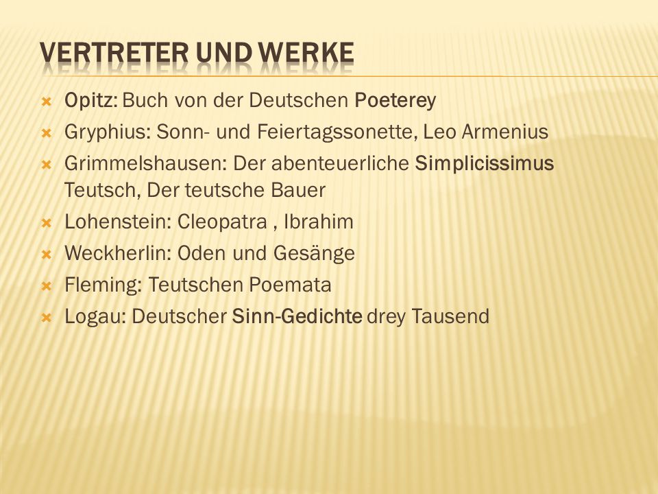 Vertreter und Werke Opitz: Buch von der Deutschen Poeterey