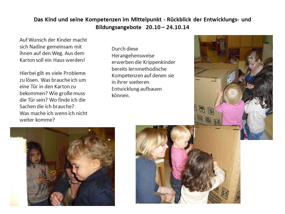 Das Kind und seine Kompetenzen im Mittelpunkt - Rückblick der Entwicklungs- und Bildungsangebote –