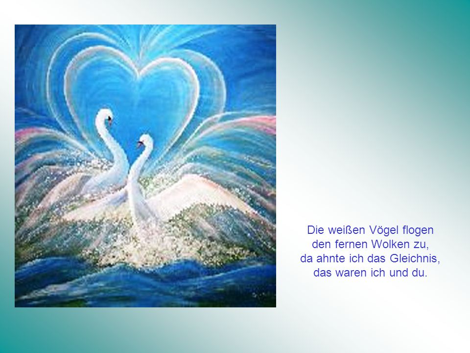 Die weißen Vögel flogen den fernen Wolken zu, da ahnte ich das Gleichnis, das waren ich und du.