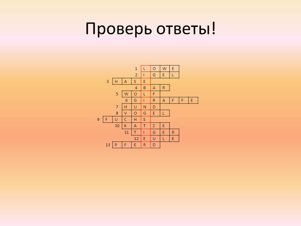 Проверь ответы! 1 L O W E 2 I G 3 H A S 4 B R 5 F 6 7 U N D 8 V 9 C 10