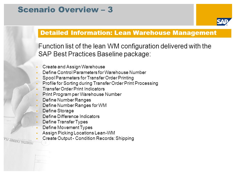Scenario Overview – 3 Detailed Information: Lean Warehouse Management.