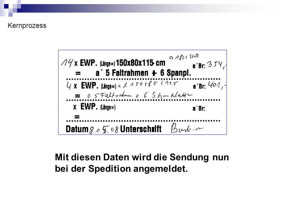 Mit diesen Daten wird die Sendung nun bei der Spedition angemeldet.