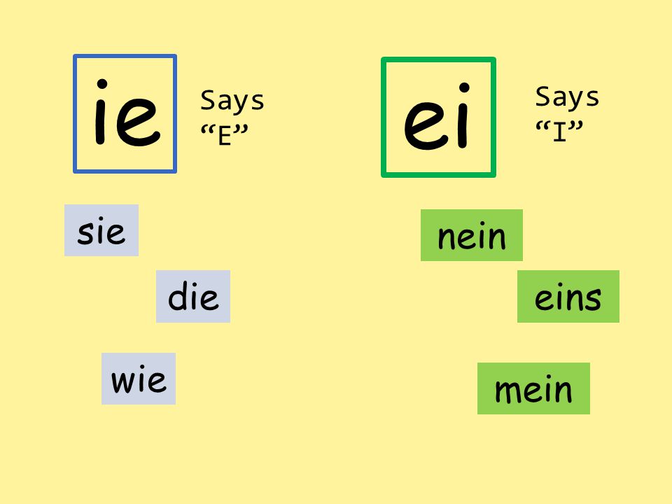 ie ei Says E Says I sie nein die eins wie mein