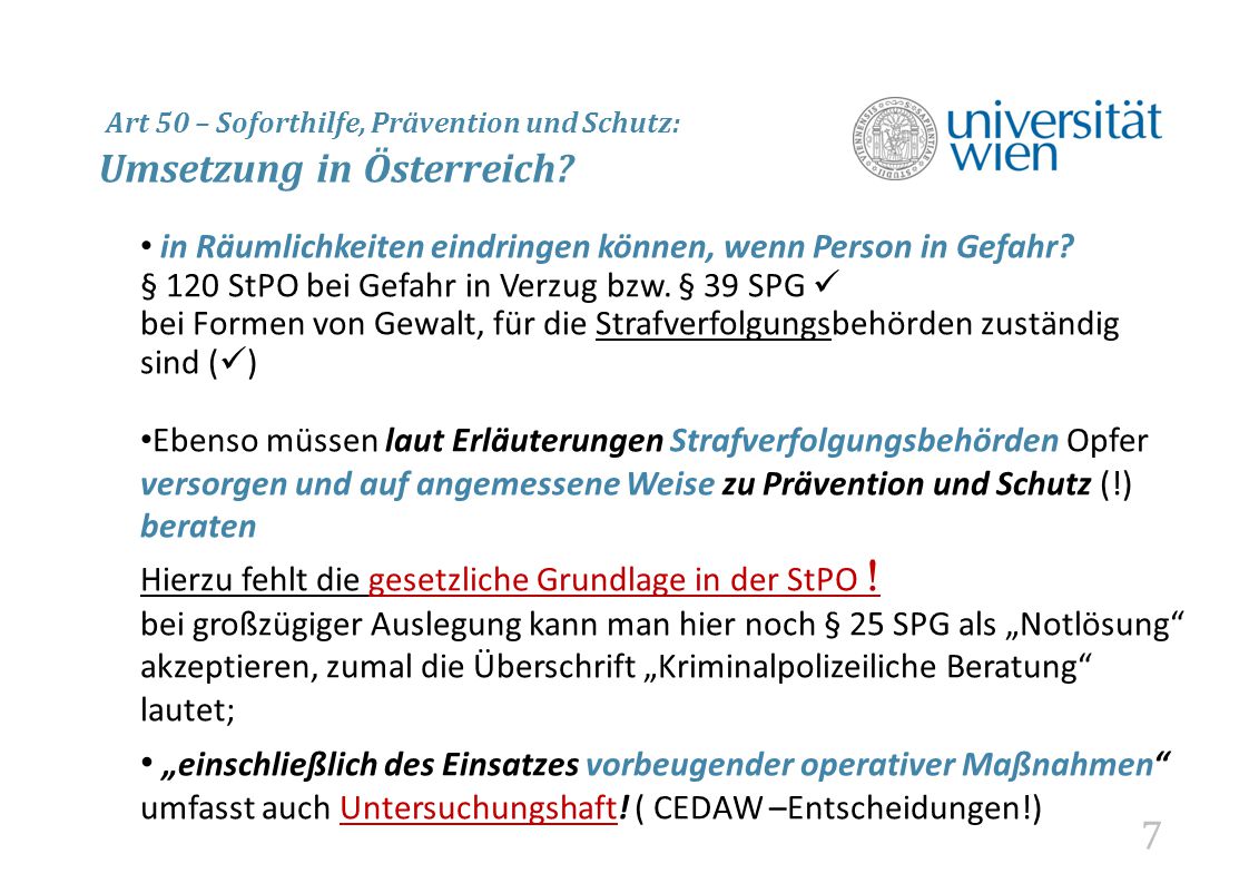 Art 50 – Soforthilfe, Prävention und Schutz: Umsetzung in Österreich
