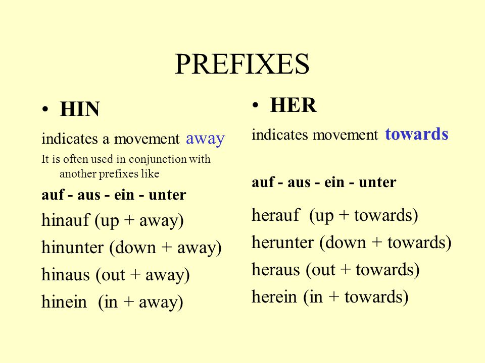 PREFIXES HER HIN herauf (up + towards) hinauf (up + away)