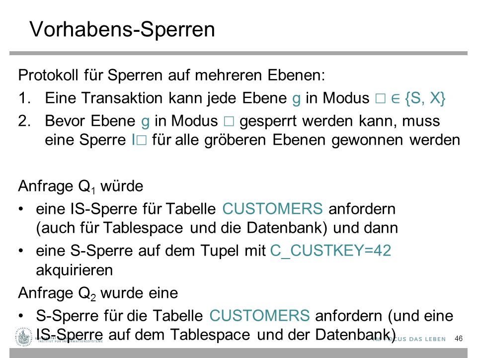 Vorhabens-Sperren Protokoll für Sperren auf mehreren Ebenen: