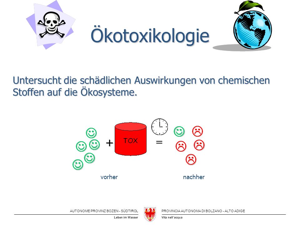 Ökotoxikologie Untersucht die schädlichen Auswirkungen von chemischen Stoffen auf die Ökosysteme. vorher.