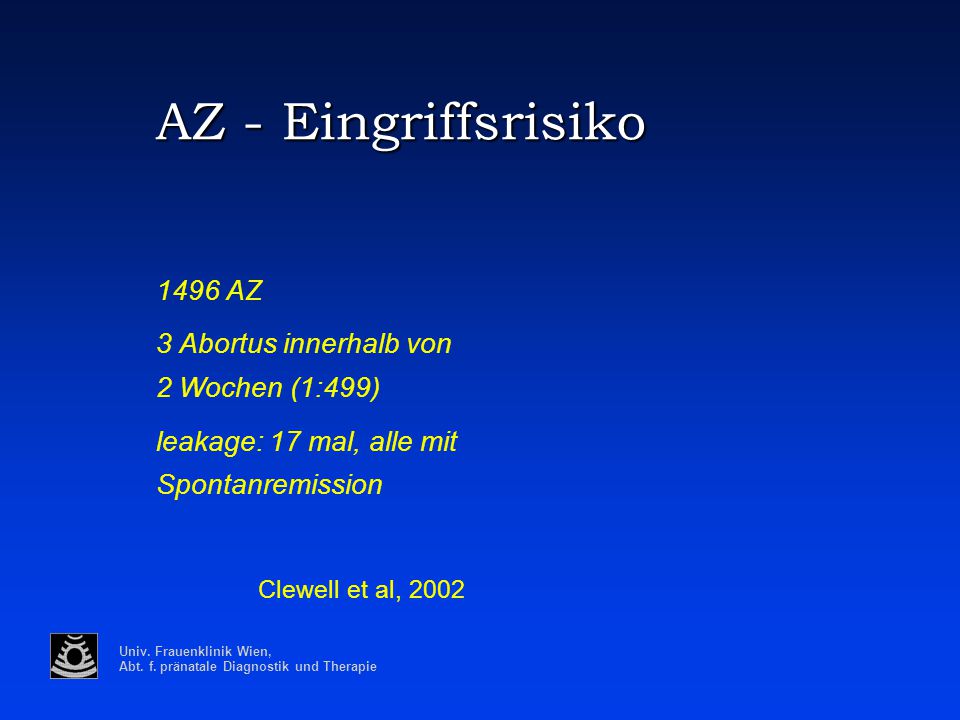AZ - Eingriffsrisiko 1496 AZ 3 Abortus innerhalb von 2 Wochen (1:499)