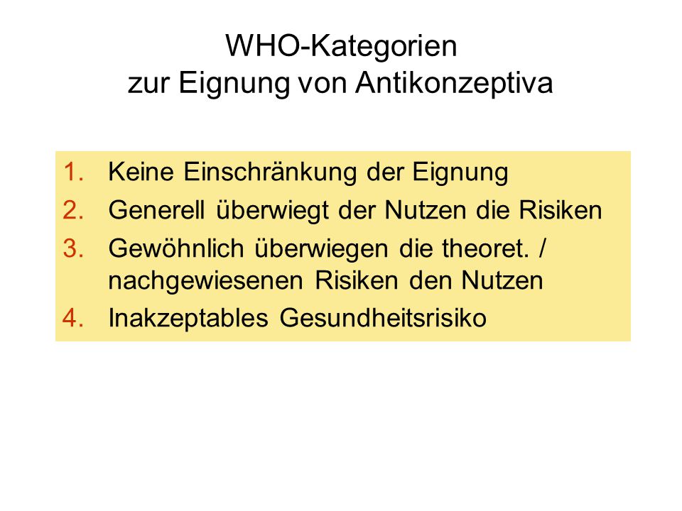 WHO-Kategorien zur Eignung von Antikonzeptiva