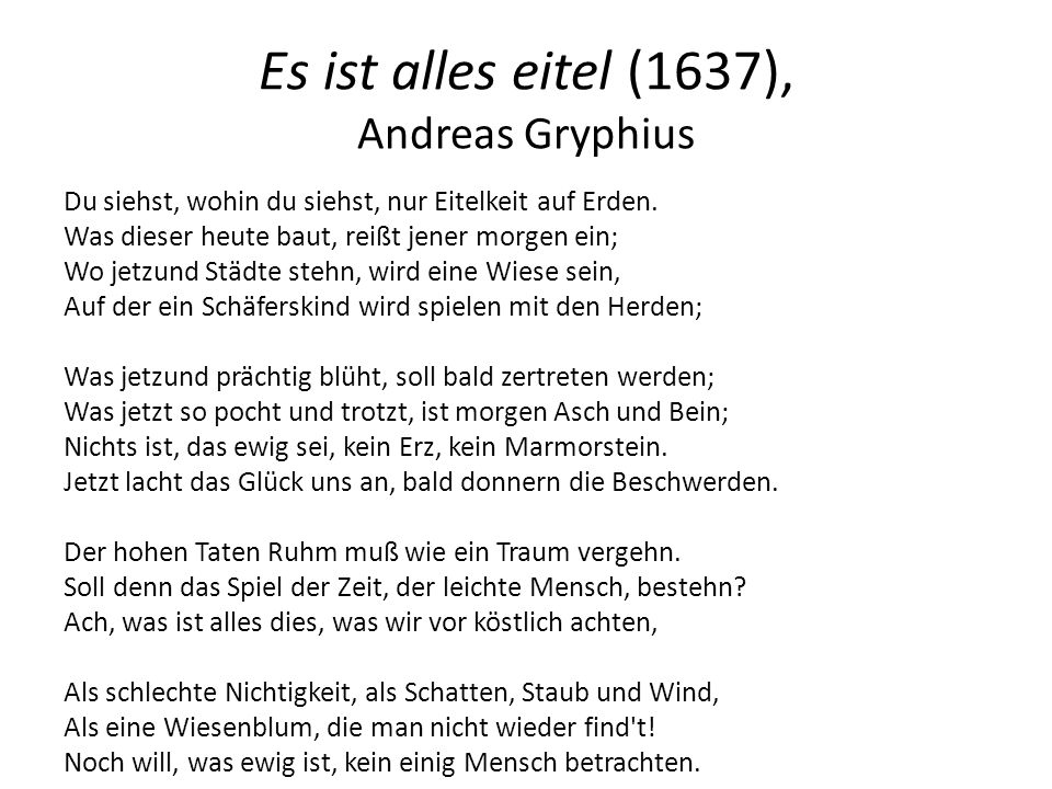 Es ist alles eitel (1637), Andreas Gryphius