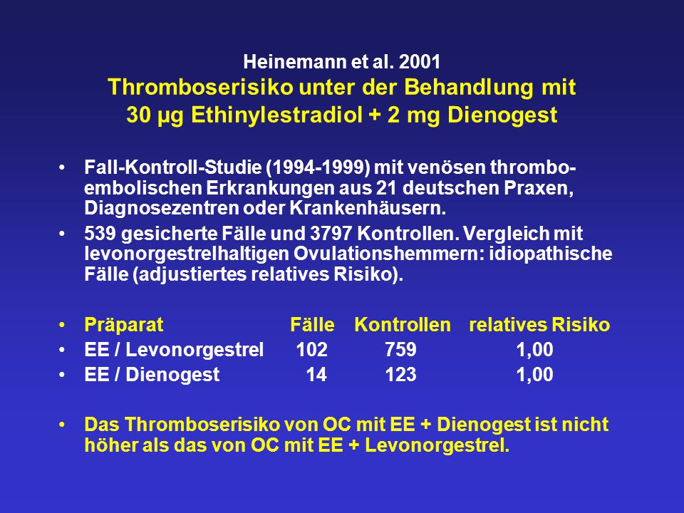Heinemann et al Thromboserisiko unter der Behandlung mit 30 µg Ethinylestradiol + 2 mg Dienogest