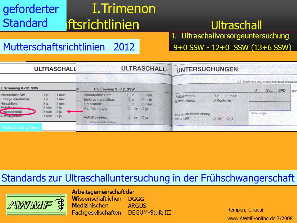 I.Trimenon Mutterschaftsrichtlinien Ultraschall