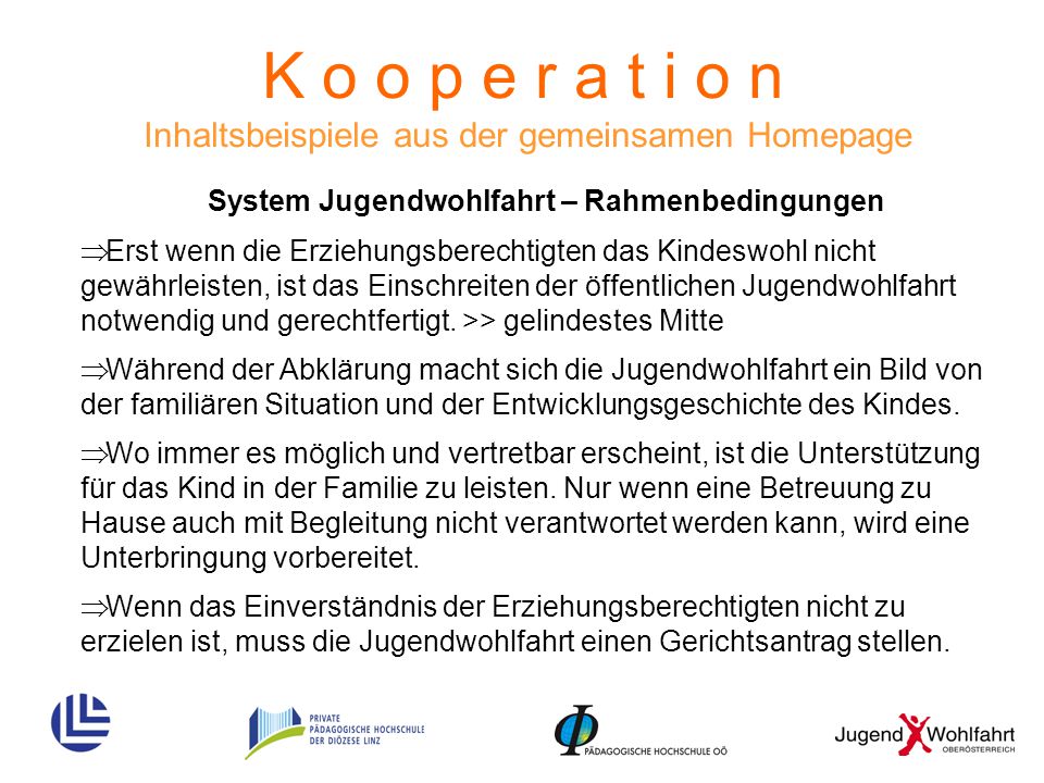 K o o p e r a t i o n Inhaltsbeispiele aus der gemeinsamen Homepage