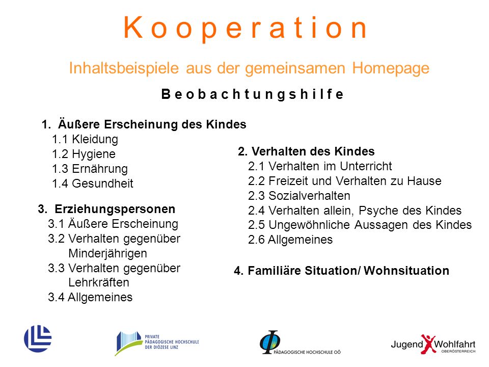 K o o p e r a t i o n Inhaltsbeispiele aus der gemeinsamen Homepage
