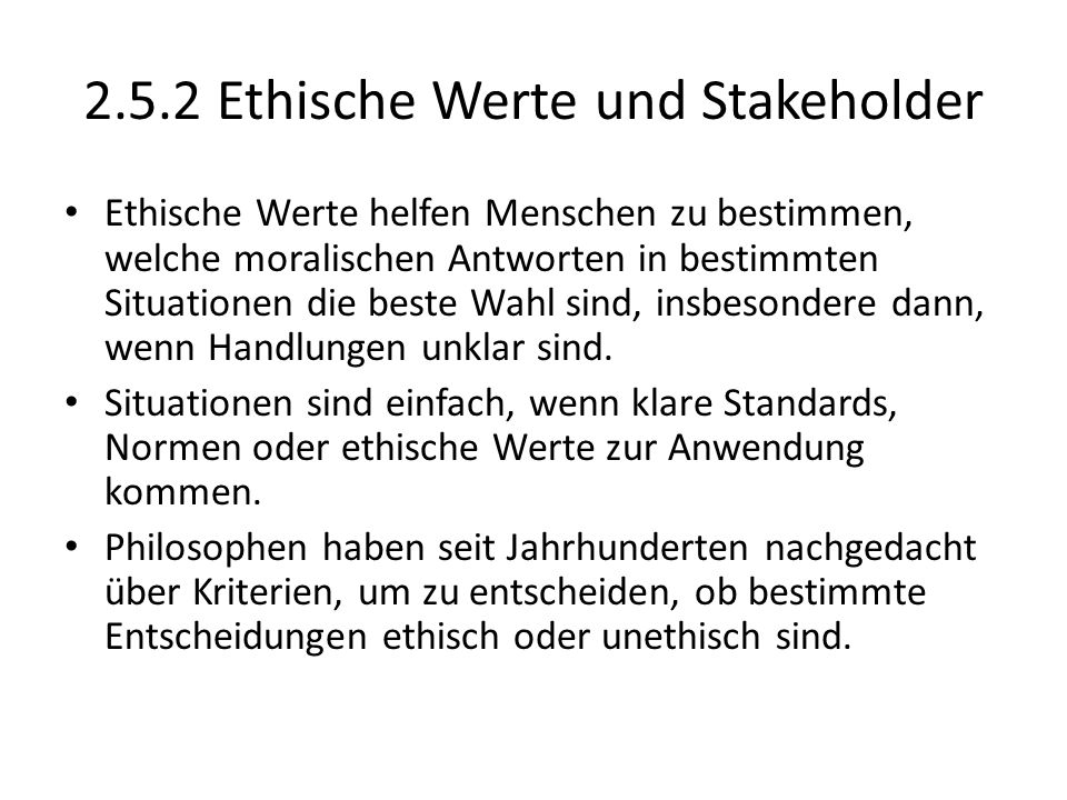 2.5.2 Ethische Werte und Stakeholder