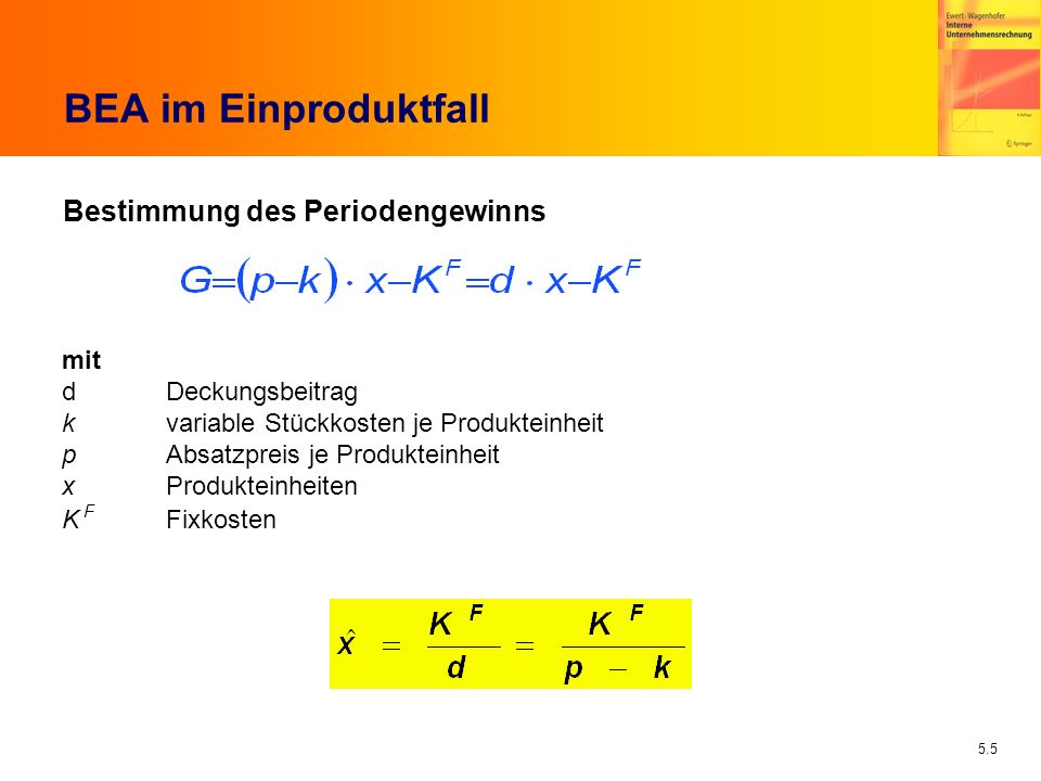 BEA im Einproduktfall Bestimmung des Periodengewinns