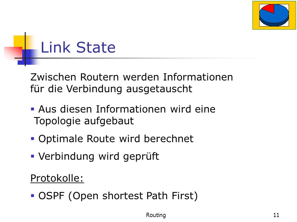 Link State Zwischen Routern werden Informationen für die Verbindung ausgetauscht. Aus diesen Informationen wird eine .Topologie aufgebaut.