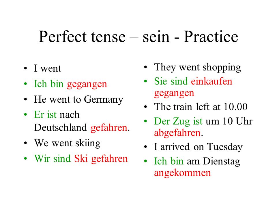 Perfect tense – sein - Practice