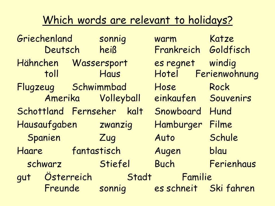 Which words are relevant to holidays