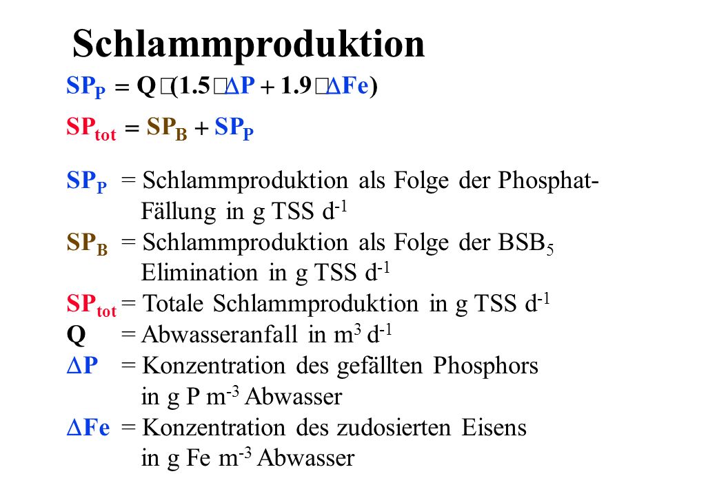 Schlammproduktion SP Q Fe = × + ( . ) D